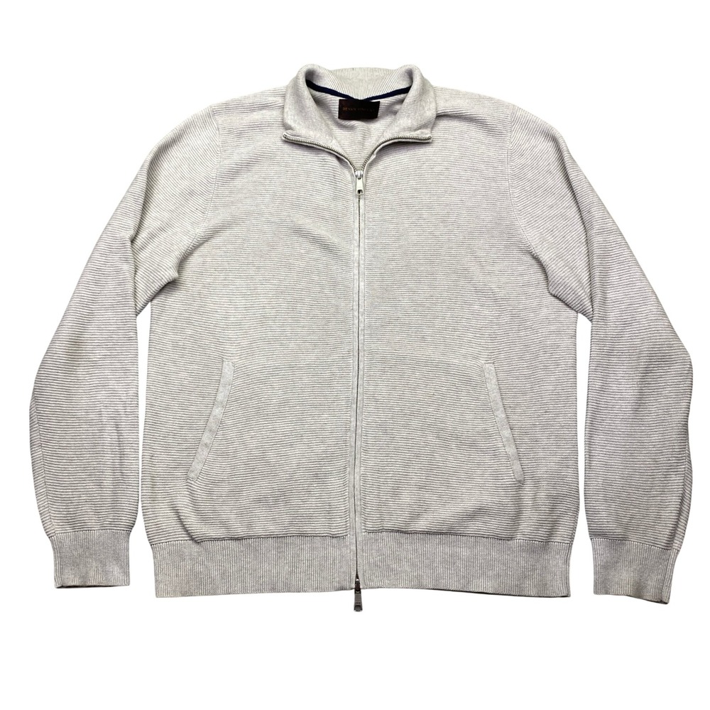Devan Vincent Mens Cotton Cashmere Zip‎ Up Cardigan Sweater Light Gray Size L